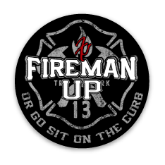 Fireman Up Go Sit on the Curb Helmet Stickers - (2" X 2") 2 pack
