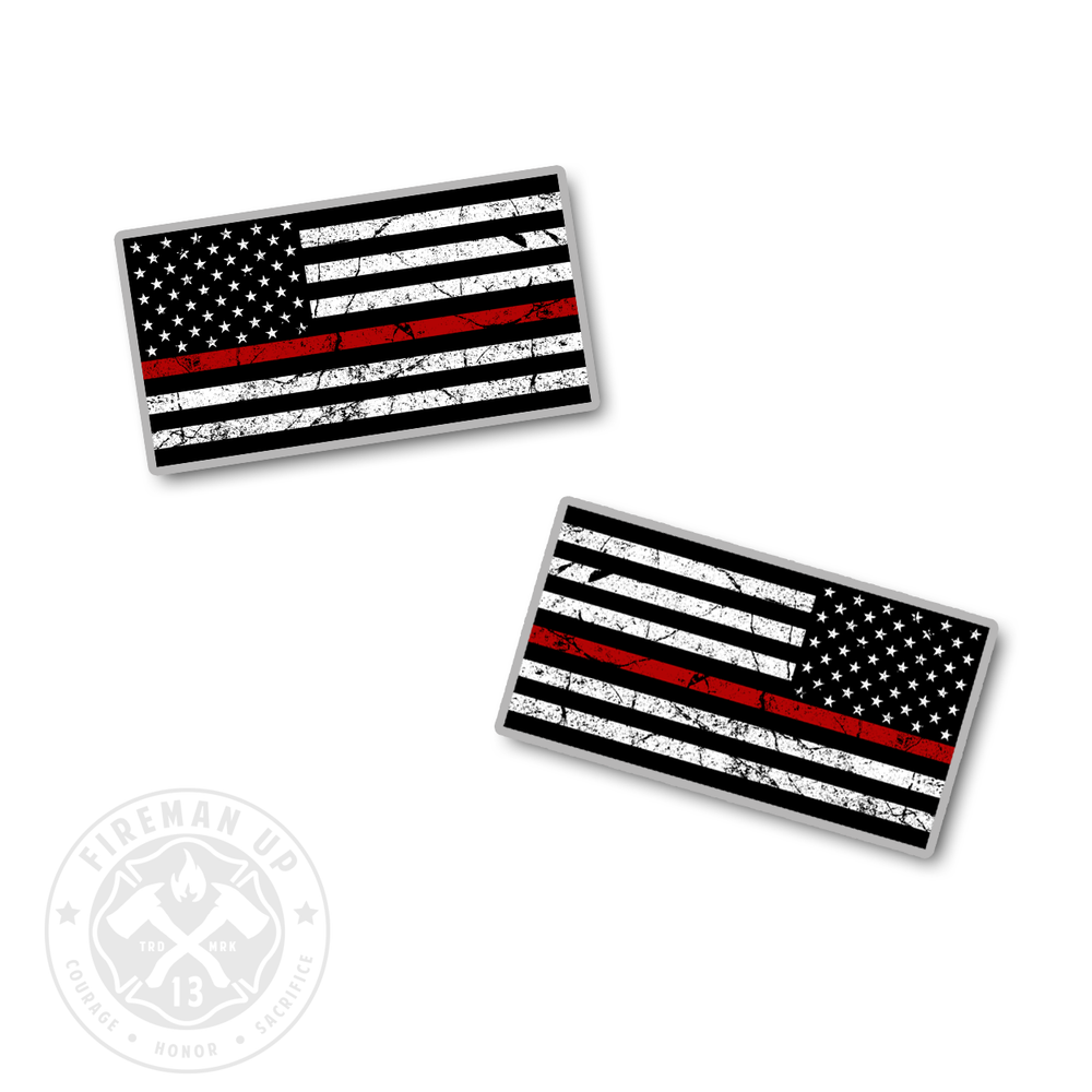 Thin Red Line USA Flag Tattered Left and Right - 2" Sticker Pack