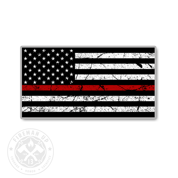 Thin Red Line USA Flag Tattered - 4" Sticker