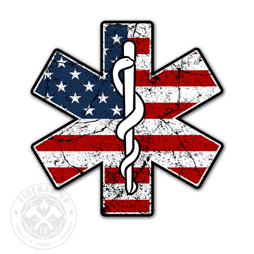 EMS Star USA Flag Tattered - 4" Sticker