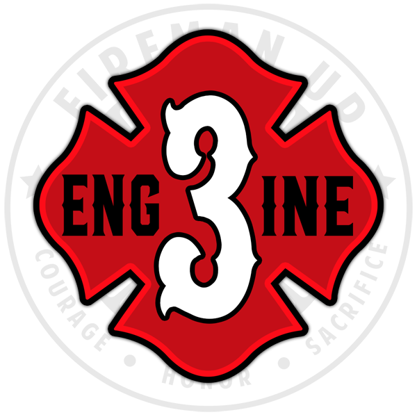 Engine 3 Outline Number Maltese - 4" Sticker