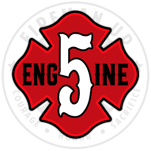 Engine 5 Outline Number Maltese - 4" Sticker