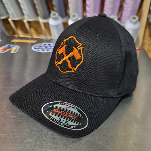 Maltese Hat- Flexfit Black with Orange/Black