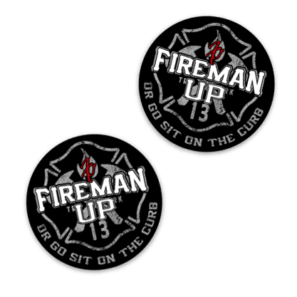 Fireman Up Go Sit on the Curb Helmet Stickers - (2" X 2") 2 pack
