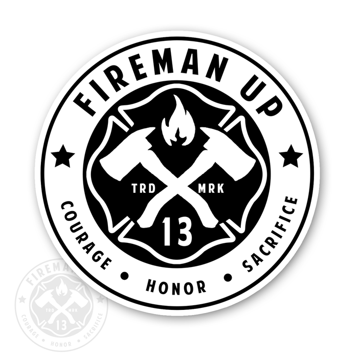 Fireman Up Circle Logo Inverted - 4" Sticker