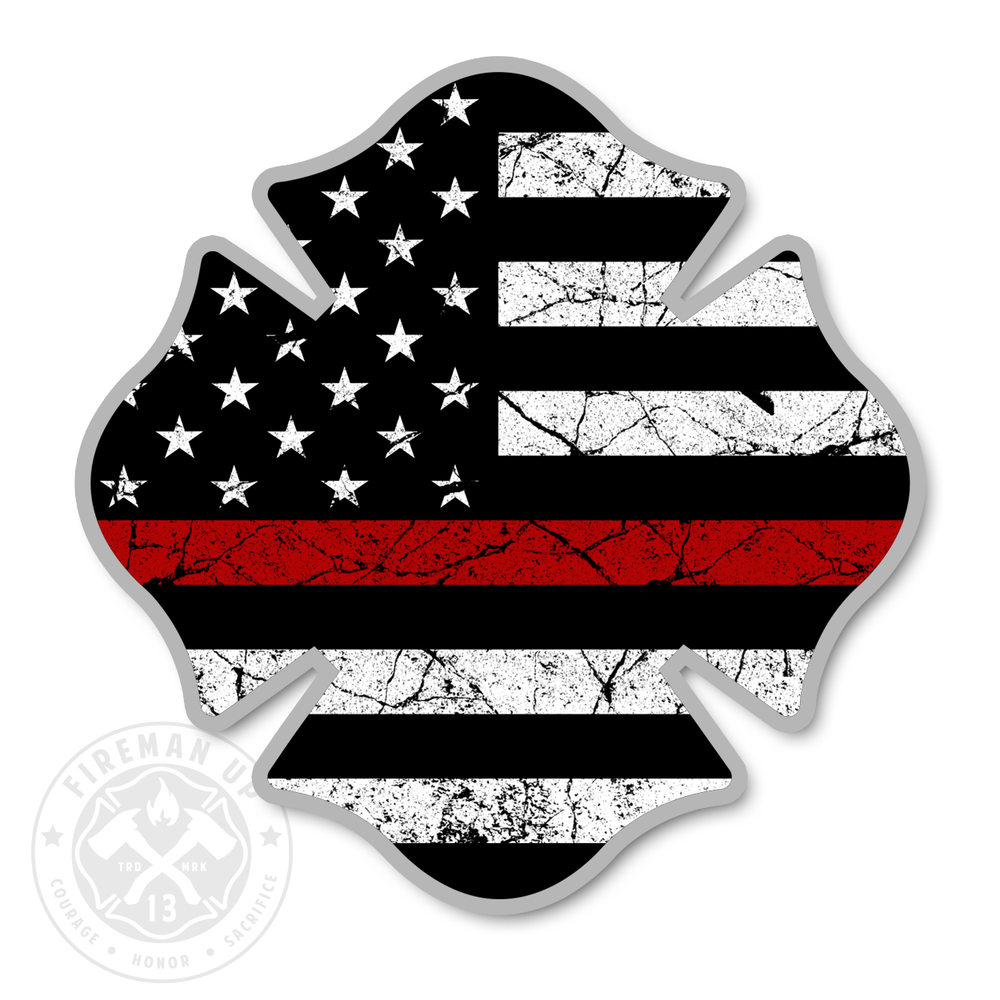 Maltese Thin Red Line USA Flag Tattered - 4 Sticker — Fireman Up