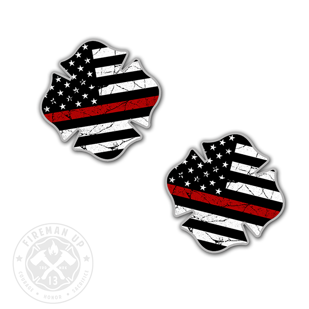Evan Decals Thin Red line Distressed American Flag Firefighter Cross  Reflective Decal Vinyl Sticker 6