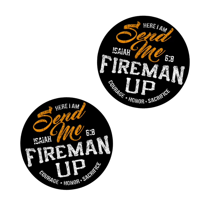 Fireman Up "Send Me" Helmet Stickers - (2" X 2") 2 pack