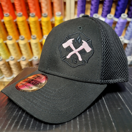 Subtle Maltese Logo Hat - New Era Stretch Black with Pink Axes