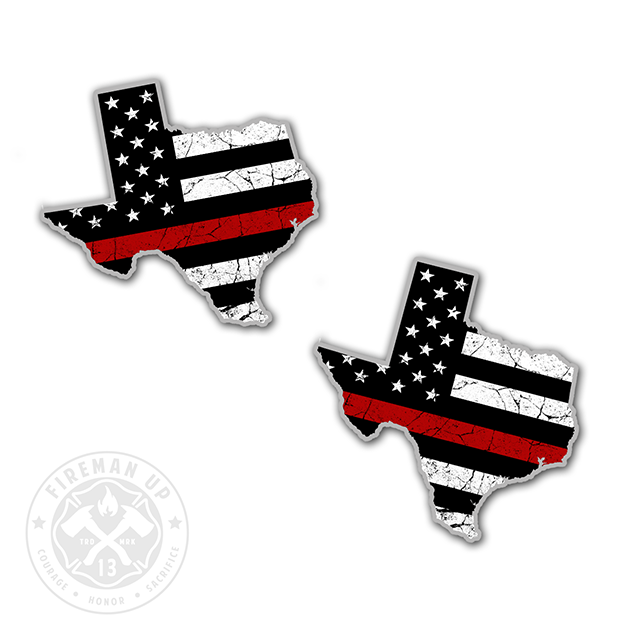 Texas Thin Red Line USA Flag Tattered - 2" Sticker Pack